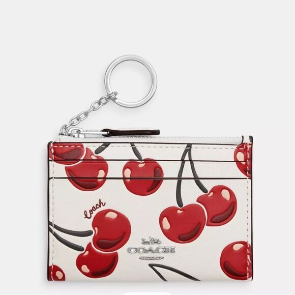 Coach Mini Skinny Id Case With Cherry Print Bag Wallet Purse - Picture 8 of 10